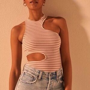 Abercrombie & Fitch Striped Asymmetrical Cutout Bodysuit- Size XXS